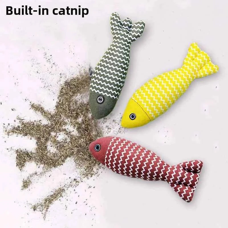Geshifeng Linen Fish Catnip Toy - Interactive Plush Cat Toy