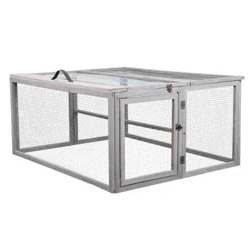 Portable Grey FCJ Folding Rabbit Hutch Wooden Guinea Pig Runway with Perch Pole Outdoor Animal Cage