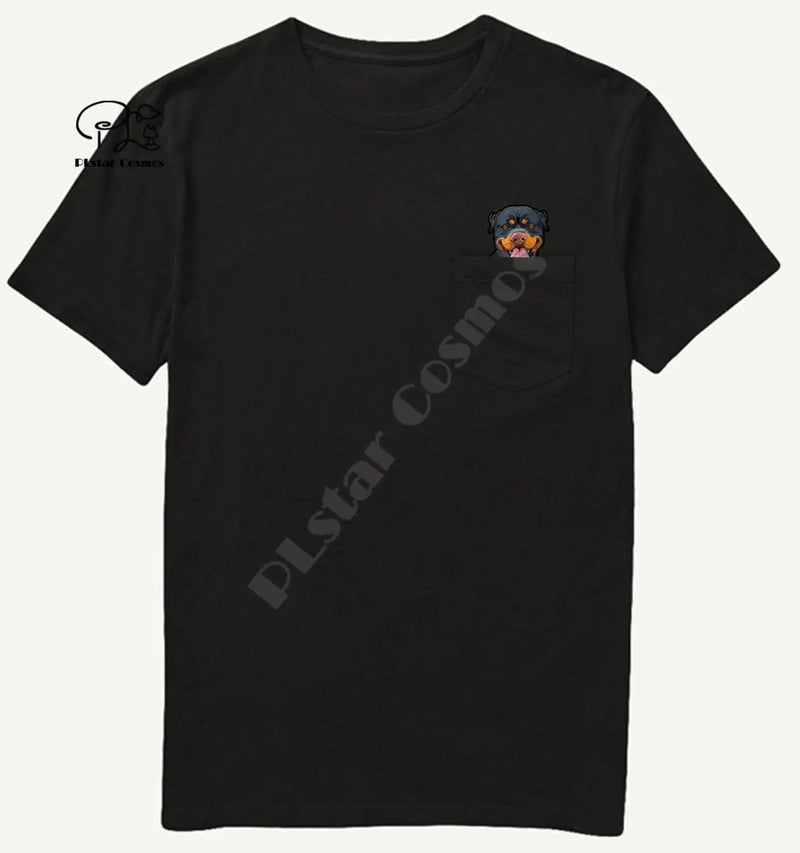 RottweilerMiddleHand In Pocket T Shirt Dog Lovers Black Cotton Men Made in USA Cartoon t shirt men Unisex New Fashion tshirt