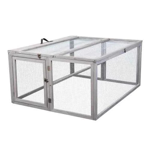 Portable Grey FCJ Folding Rabbit Hutch Wooden Guinea Pig Runway with Perch Pole Outdoor Animal Cage