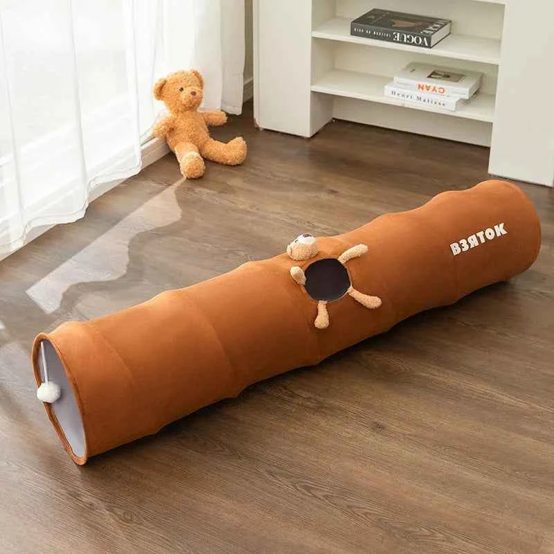 Straight Collapsible Cat Tunnel Toy - Suede 25x120cm