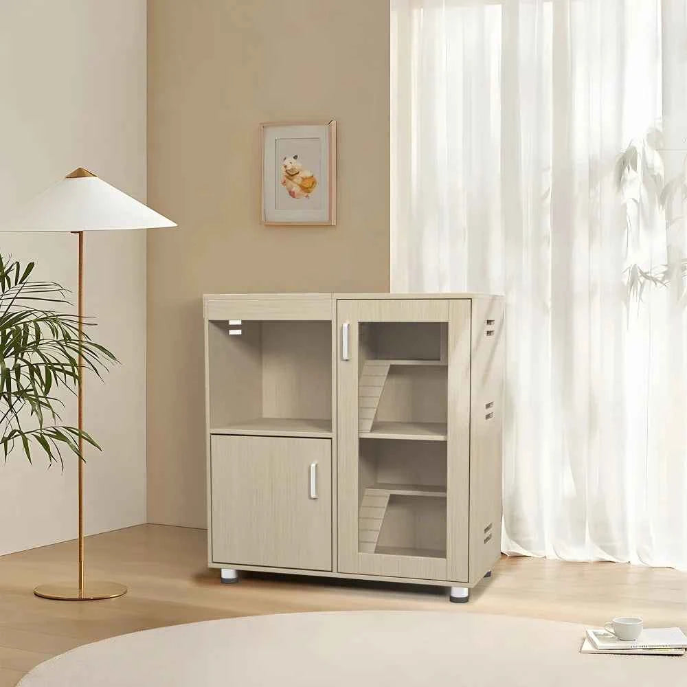 Hamster Cage, Small Animal Cage for Chinchilla/Rat, 4-Tier Guinea Pig Cage Wood with Acrylic Windows, Storage Cabinet