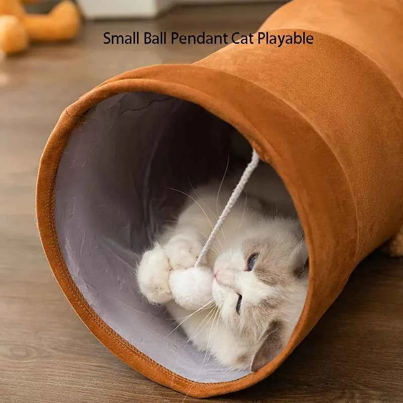 Straight Collapsible Cat Tunnel Toy - Suede 25x120cm