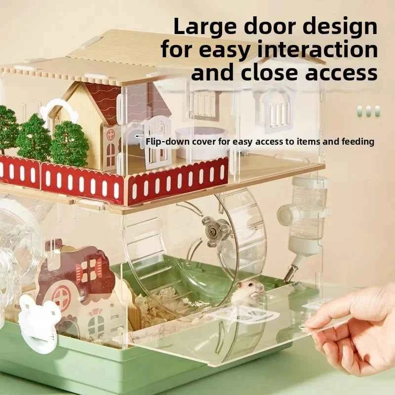 3-Story Hamster Mansion Large Transparent Habitat Syrian Large Full Ventilation Acrylic Cage Deep Base Complete DIY Natural