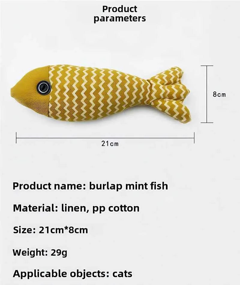 Geshifeng Linen Fish Catnip Toy - Interactive Plush Cat Toy