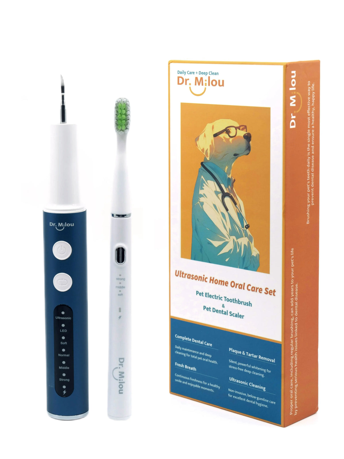 Anesthesia-Free Pet Dental Cleaning Kit: Professional Ultrasonic Tartar Remover & Electric Toothbrush for Dogs & Cats by Dr. Milou®