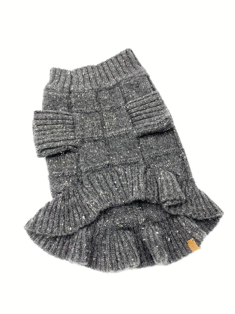 Rein Cashmere Ruffle Dress, Charcoal