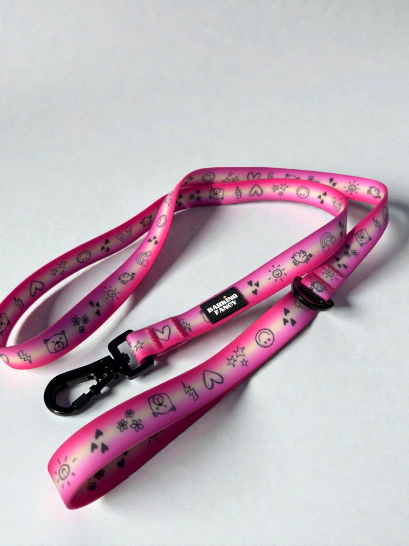 Doodles Print Waterproof Dog Leash - Pink Gradient