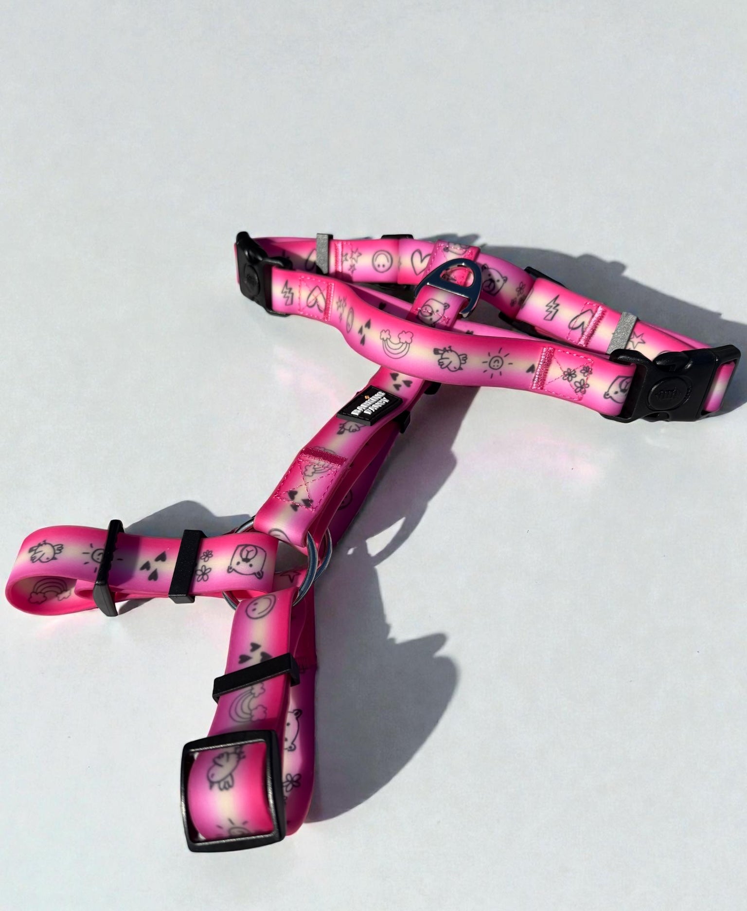 Doodles Print Waterproof Dog Harness - Pink Gradient