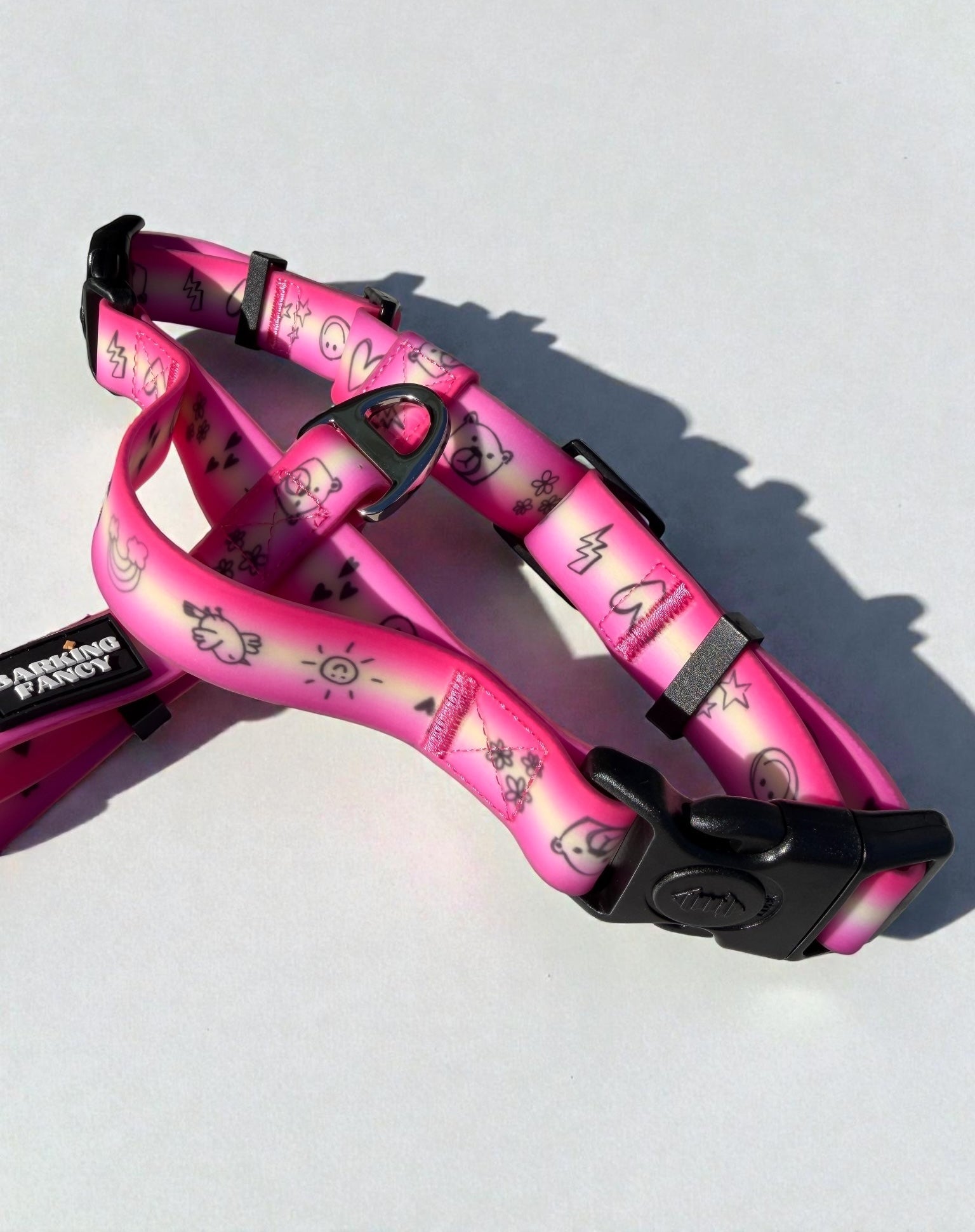 Doodles Print Waterproof Dog Harness - Pink Gradient