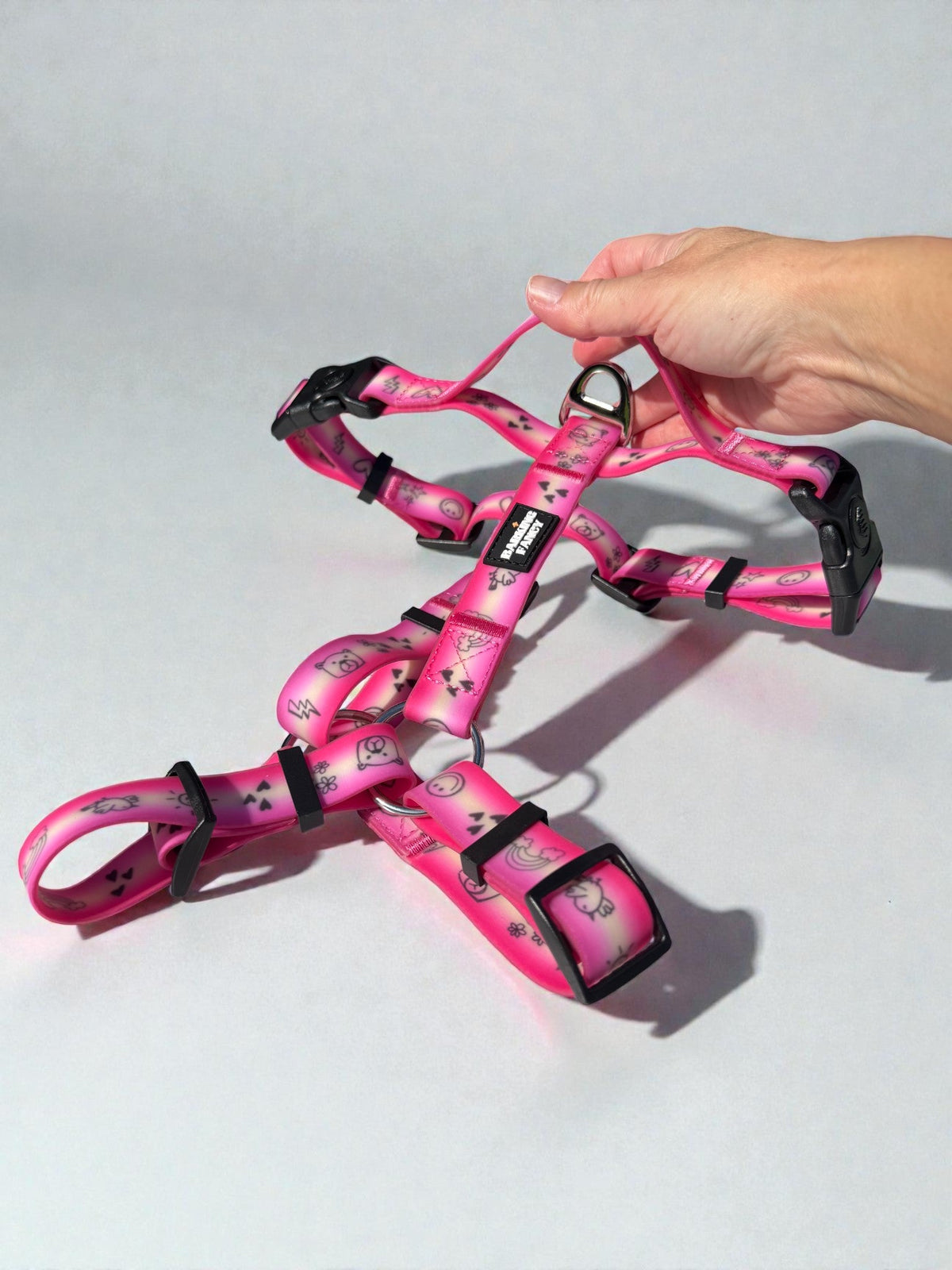 Doodles Print Waterproof Dog Harness - Pink Gradient