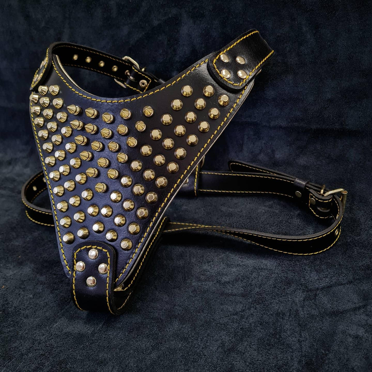 Bestia Gladiator Leather Dog Harness – Gold/Silver
