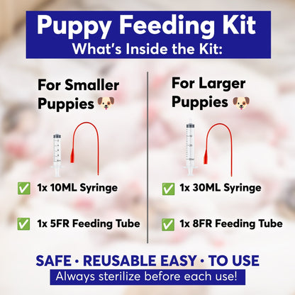Puppy Feeding Support Kit – Includes 10ml & 30ml Syringes with 5FR and 8FR Tubes – for Newborn and Small Breed Puppies Horizon Animal Care
