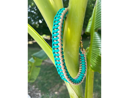 Infinity Braid in Teal & Light Tan - Handmade Dog Collar Pawsh Pup Co.