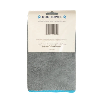 Country Living Large Gray Microfiber Dog Bath Towel with Teal Embroidered Paw Print American Pet Supplies