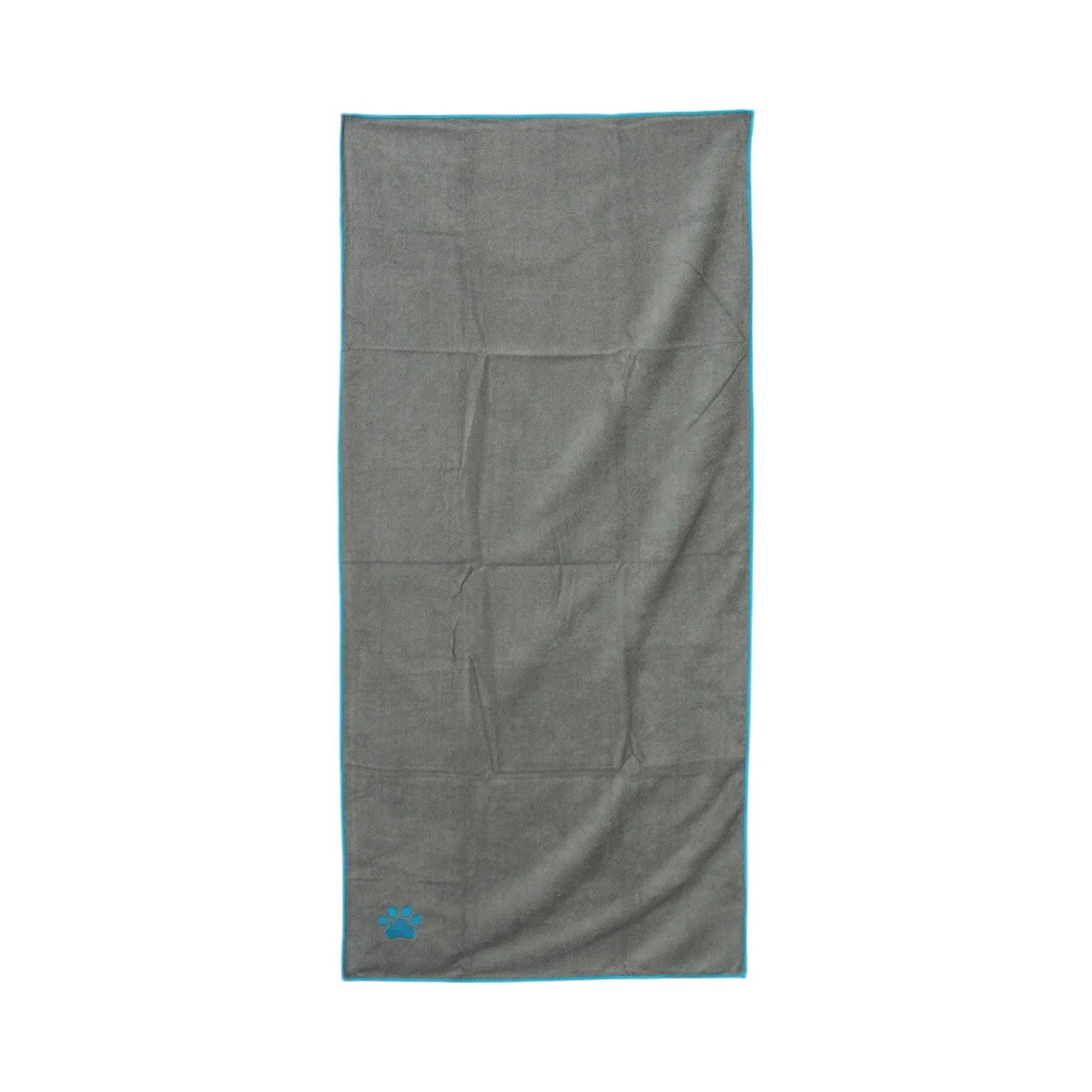 Country Living Large Gray Microfiber Dog Bath Towel with Teal Embroidered Paw Print American Pet Supplies