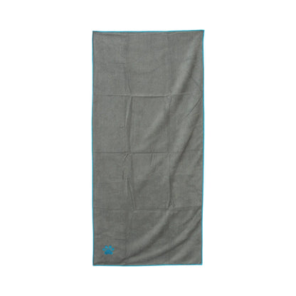 Country Living Large Gray Microfiber Dog Bath Towel with Teal Embroidered Paw Print American Pet Supplies