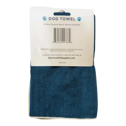 Country Living Large Marine Blue Microfiber Dog Bath Towel with Embroidered Paw Print American Pet Supplies