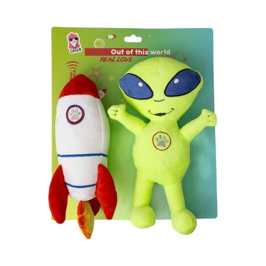 Space Alien & Rocket Plush Dog Toy Gift Set – with Squeaker & Crinkle Paper for Fun Play American Pet Supplies