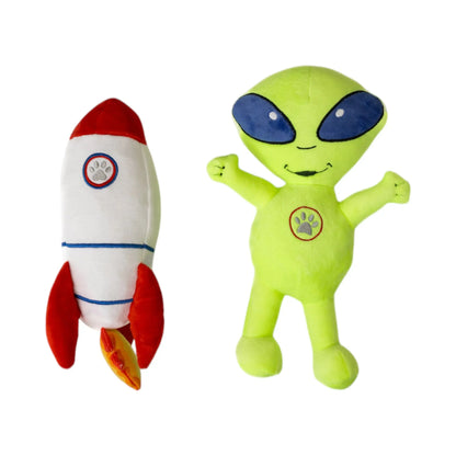 Space Alien & Rocket Plush Dog Toy Gift Set – with Squeaker & Crinkle Paper for Fun Play American Pet Supplies