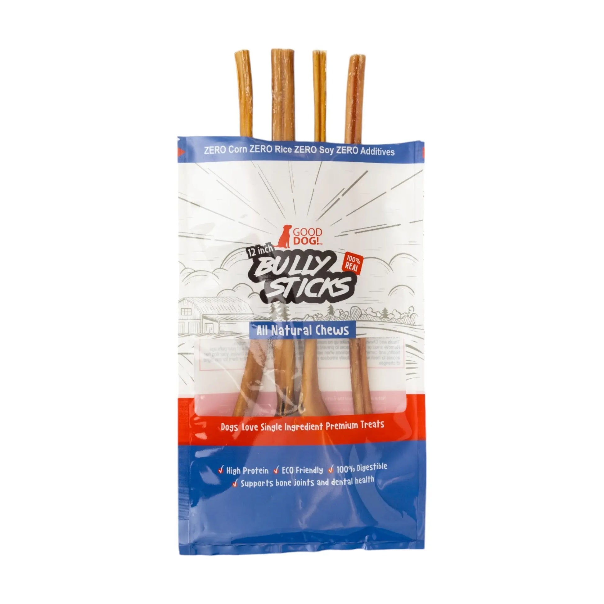 All-Natural Beef Bully Stick Dog Treats – Nutrient-Rich, and High-Protein – 12-Inch Standard (4-Pack) American Pet Supplies