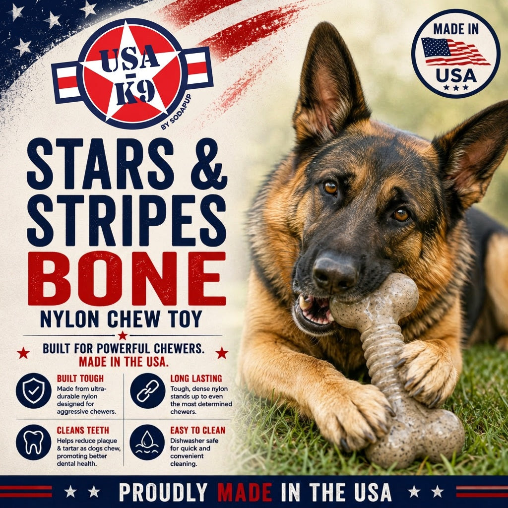USA-K9 Stars and Stripes Bone Nylon Dog Chew Toy for Aggressive Chewers | USA Made