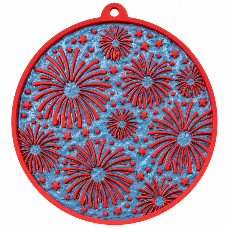 USA-K9 Fireworks Design eMat - Enrichment Lick Mat For Dogs and Cats - with Suction Cups | USA Made
