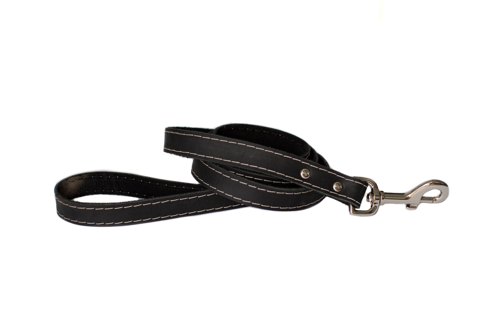Traditional Midnight Black Leather Leash Euro-Dog Collars and Leads