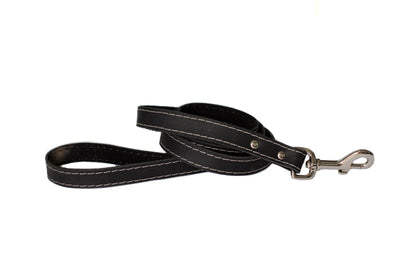 Traditional Midnight Black Leather Leash Euro-Dog Collars and Leads