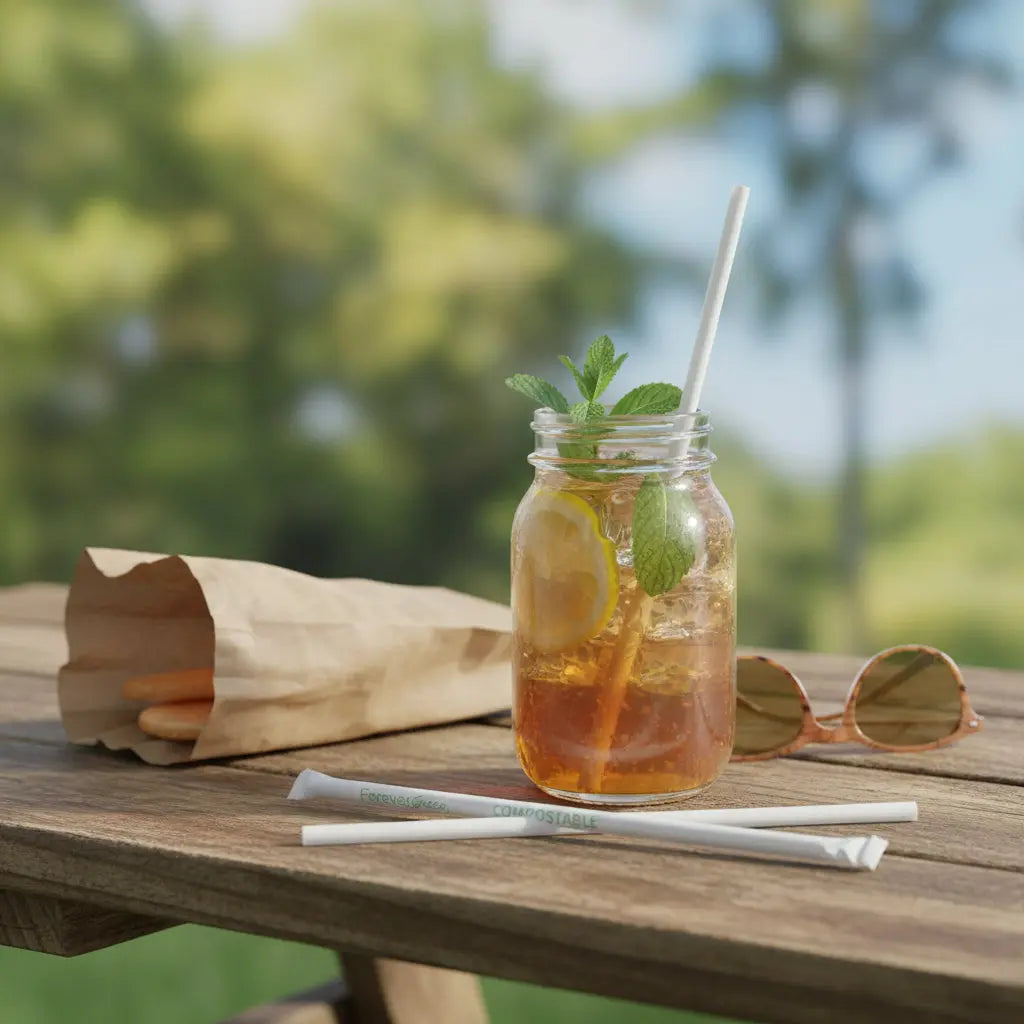 Wrapped 7.75'' x 0.24'' Compostable White Jumbo Drinking Straws - 2,500 Count beyondGREEN biotech™
