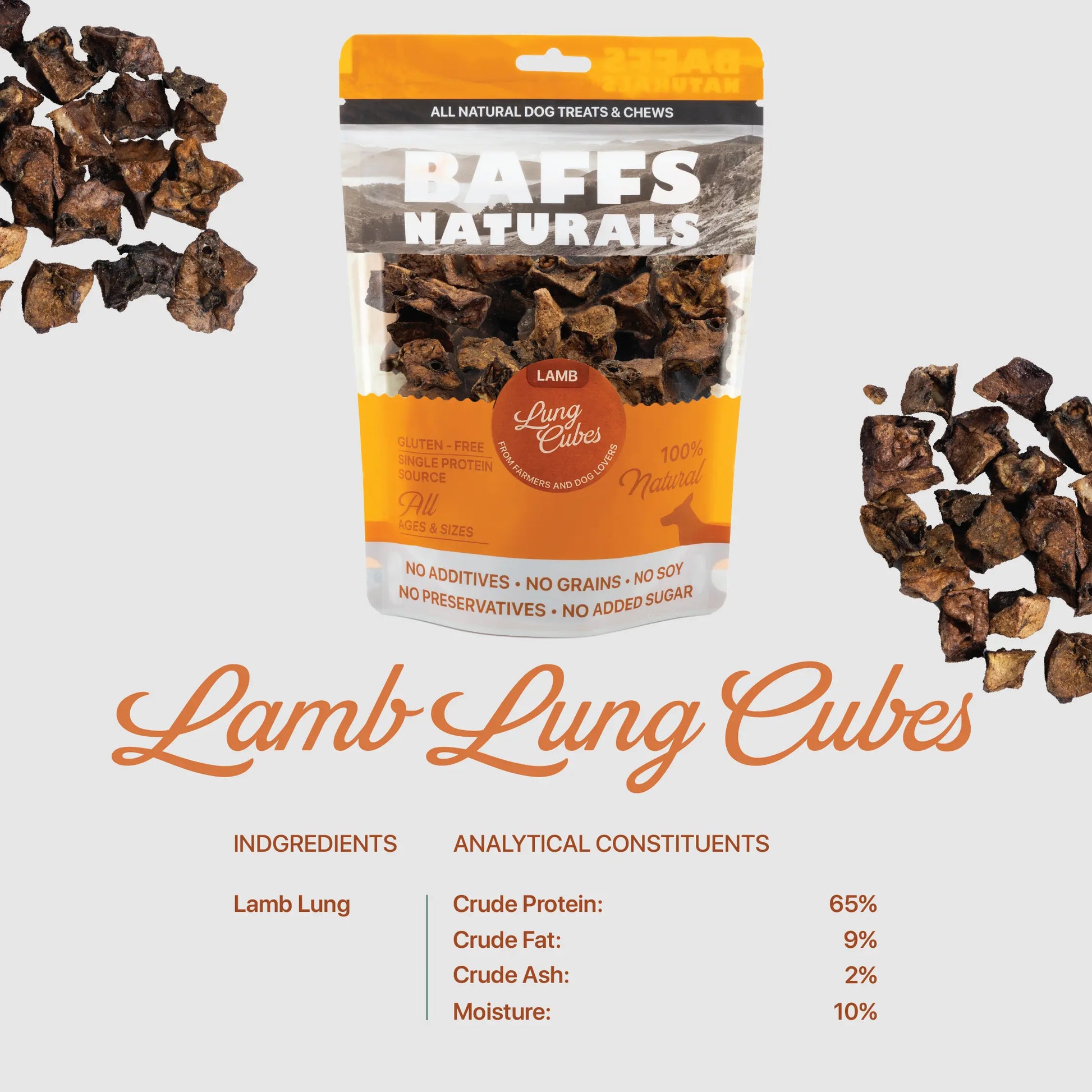 BAFFS NATURALS All-Natural Premium Lamb Lung Cubes – (7oz Bag) American Pet Supplies