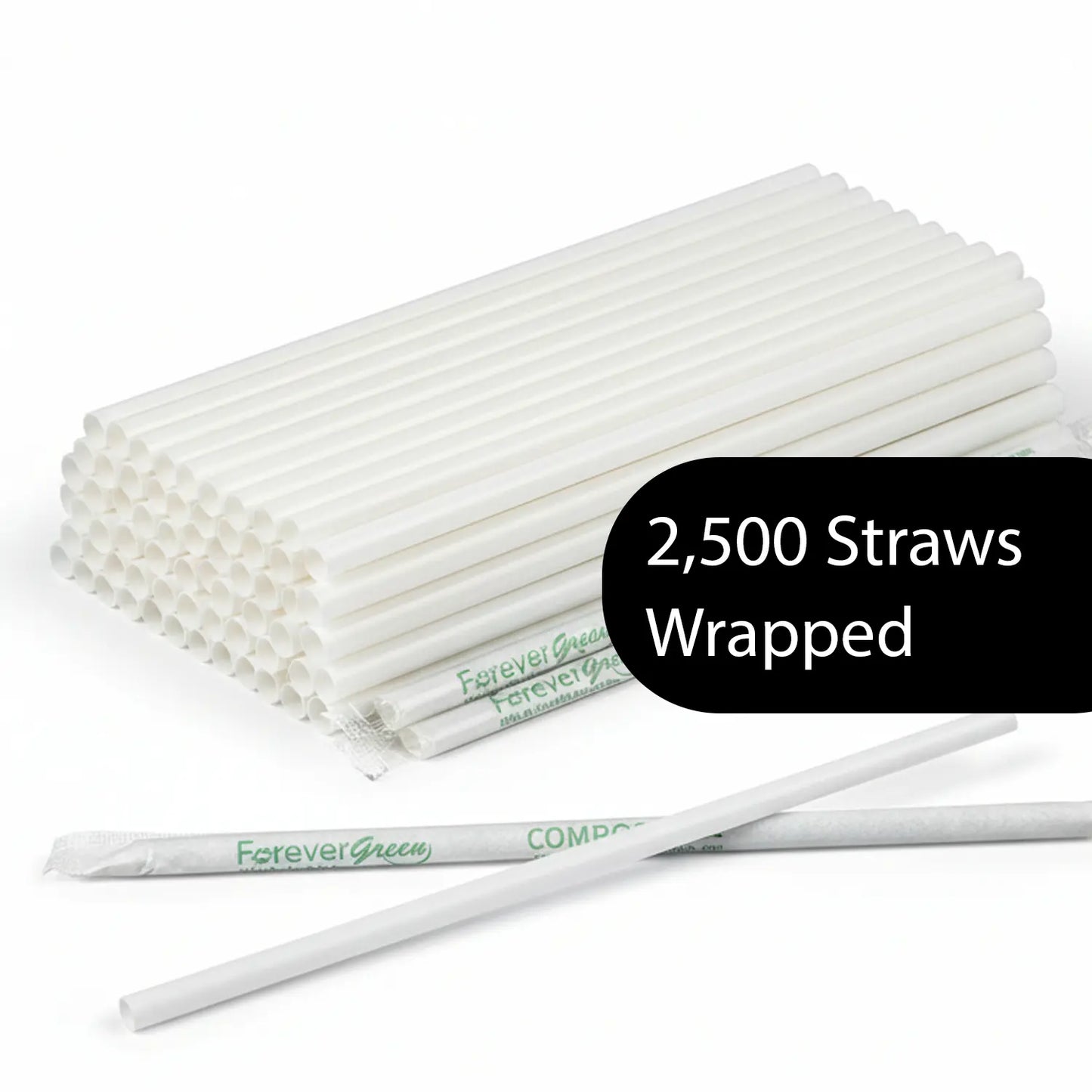 Wrapped 7.75'' x 0.24'' Compostable White Jumbo Drinking Straws - 2,500 Count beyondGREEN biotech™