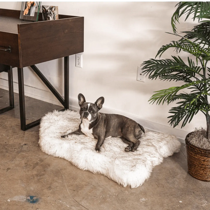 PupRug by Paw.com™ Faux Fur Orthopedic Dog Bed - Curve White with Brown Accents Paw.com