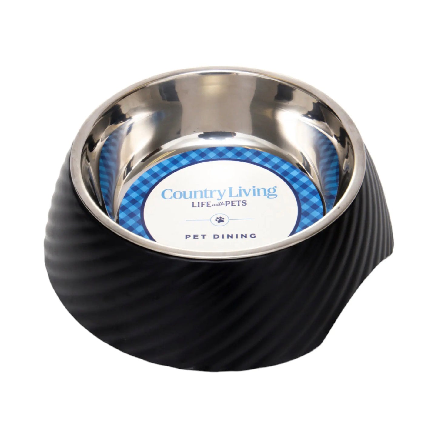 Country Living Set of 2 Round Twill Melamine Dog Bowls with Removable Stainless Steel Inserts – Black American Pet Supplies