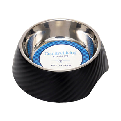 Country Living Set of 2 Round Twill Melamine Dog Bowls with Removable Stainless Steel Inserts – Black American Pet Supplies