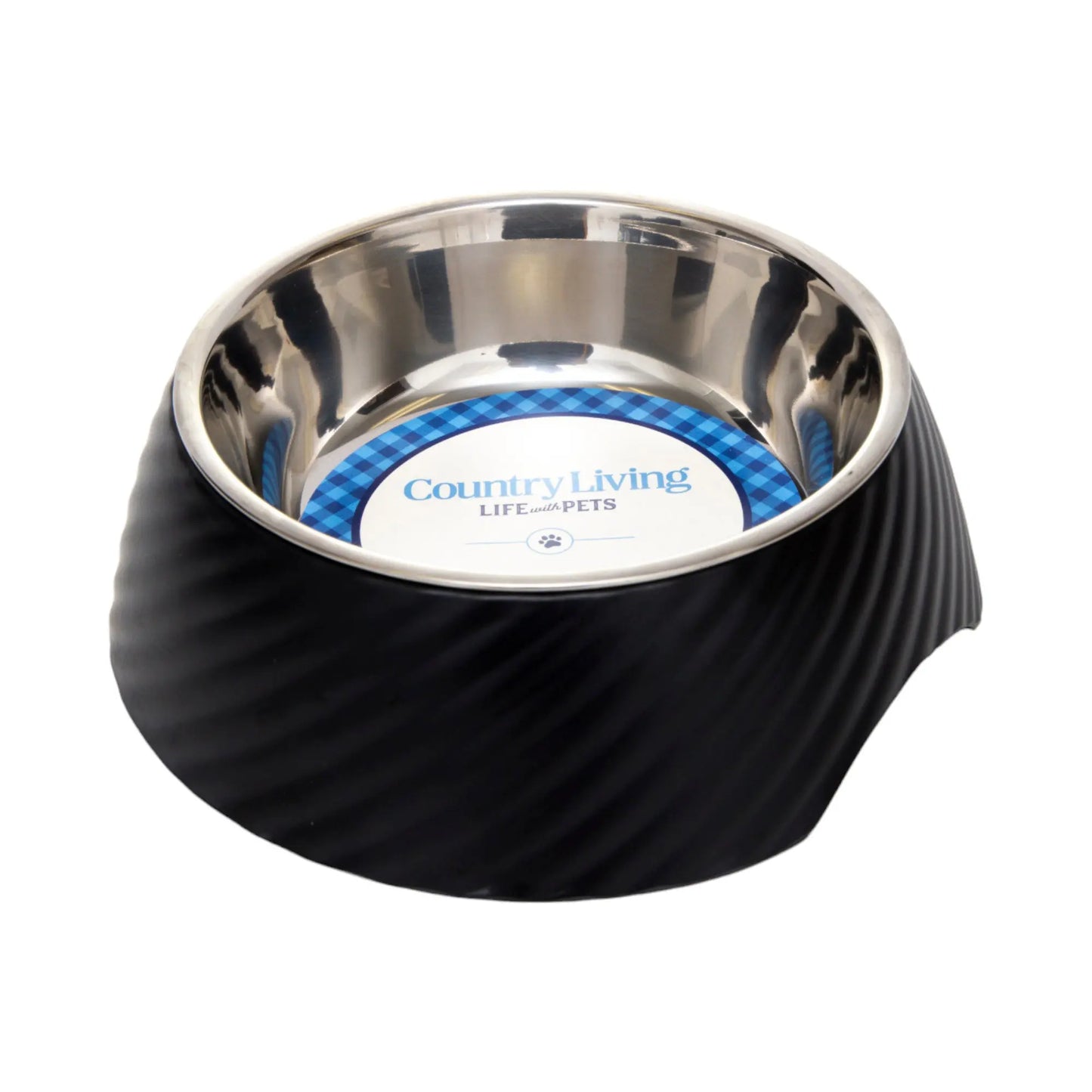 Country Living Set of 2 Round Twill Melamine Dog Bowls with Removable Stainless Steel Inserts – Black American Pet Supplies