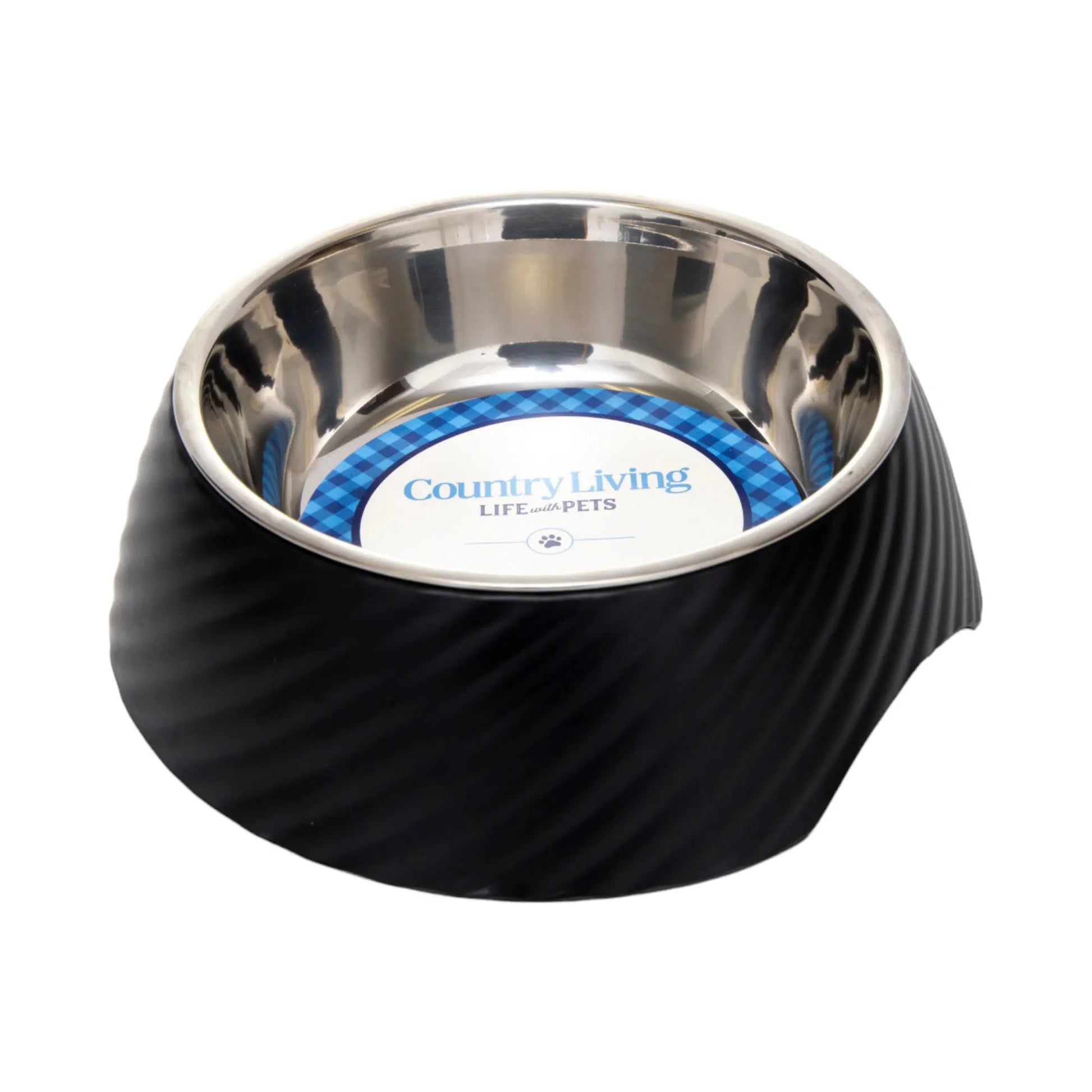 Country Living Set of 2 Round Twill Melamine Dog Bowls with Removable Stainless Steel Inserts – Black American Pet Supplies