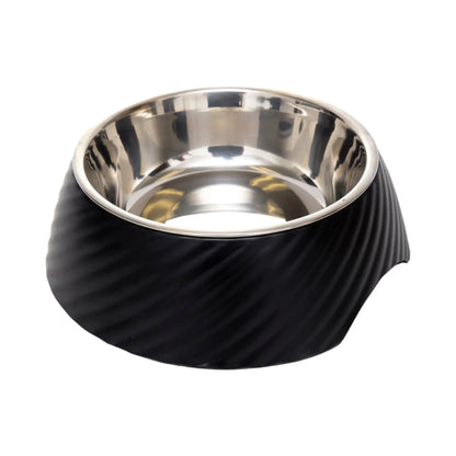 Country Living Set of 2 Round Twill Melamine Dog Bowls with Removable Stainless Steel Inserts – Black American Pet Supplies