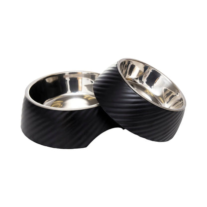 Country Living Set of 2 Round Twill Melamine Dog Bowls with Removable Stainless Steel Inserts – Black American Pet Supplies