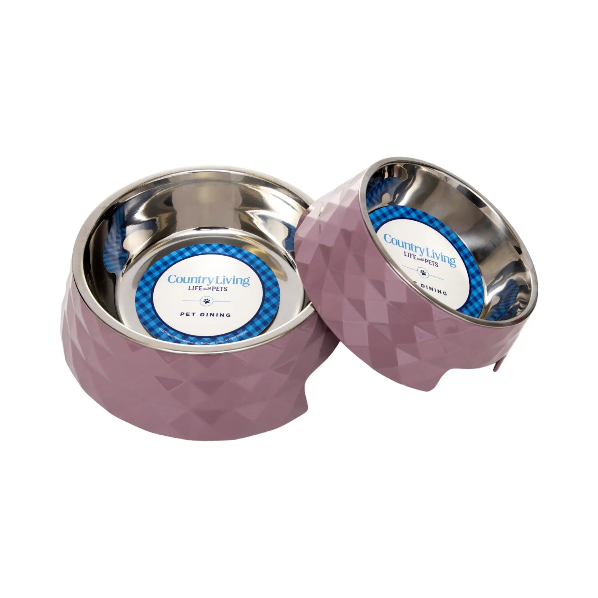 Country Living Set of 2 Diamond Twill Melamine Dog Bowls with Removable Stainless Steel Inserts – Wood Rose American Pet Supplies