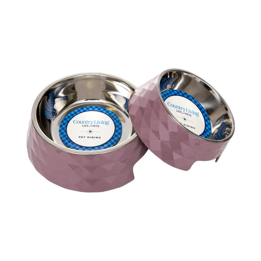 Country Living Set of 2 Diamond Twill Melamine Dog Bowls with Removable Stainless Steel Inserts – Wood Rose American Pet Supplies