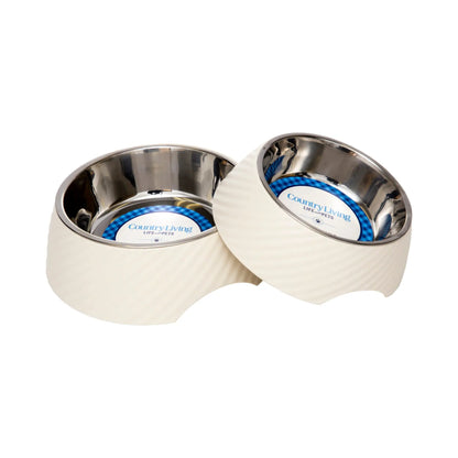 Country Living Set of 2 Round Twill Melamine Dog Bowls with Removable Stainless Steel Inserts – White Swan American Pet Supplies