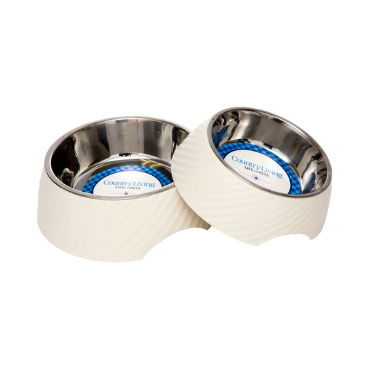 Country Living Set of 2 Round Twill Melamine Dog Bowls with Removable Stainless Steel Inserts – White Swan American Pet Supplies