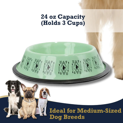Non-Skid Boho Stainless Steel Dog Bowl – with Whimsical Unicorn Design, Silicone Base for Medium Dogs – 24oz American Pet Supplies