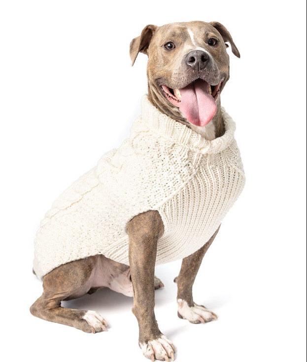 Natural Cable Knit Dog Sweater