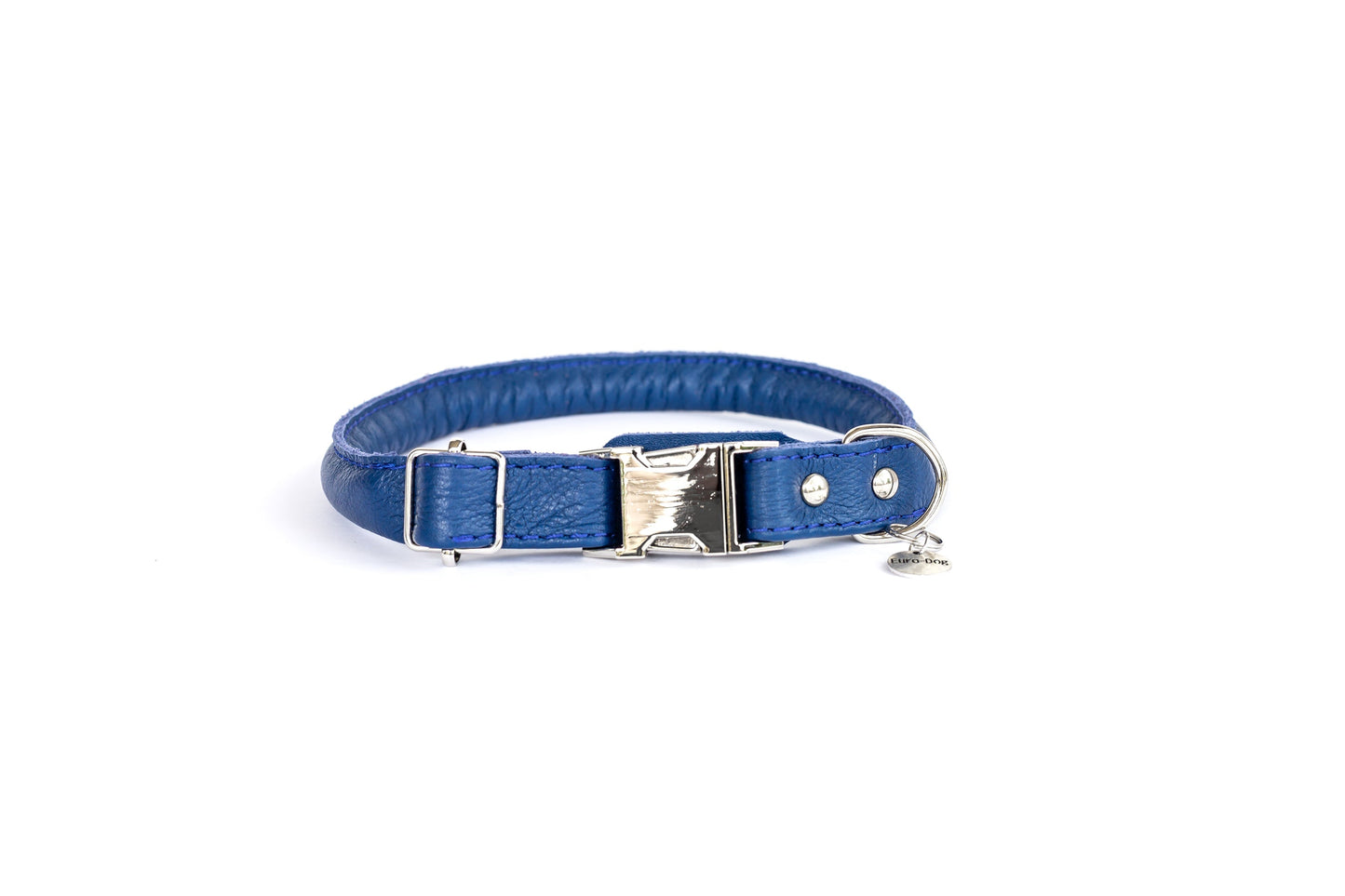 Rolled Style Blue Leather Quick-Release Dog Collar Euro-Dog Collars and Leads