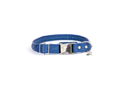 Rolled Style Blue Leather Quick-Release Dog Collar Euro-Dog Collars and Leads