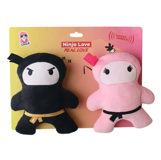 Pink & Black Ninja Love Plush Dog Toy Gift Set – with Squeaker & Crinkle Paper for Fun Play American Pet Supplies
