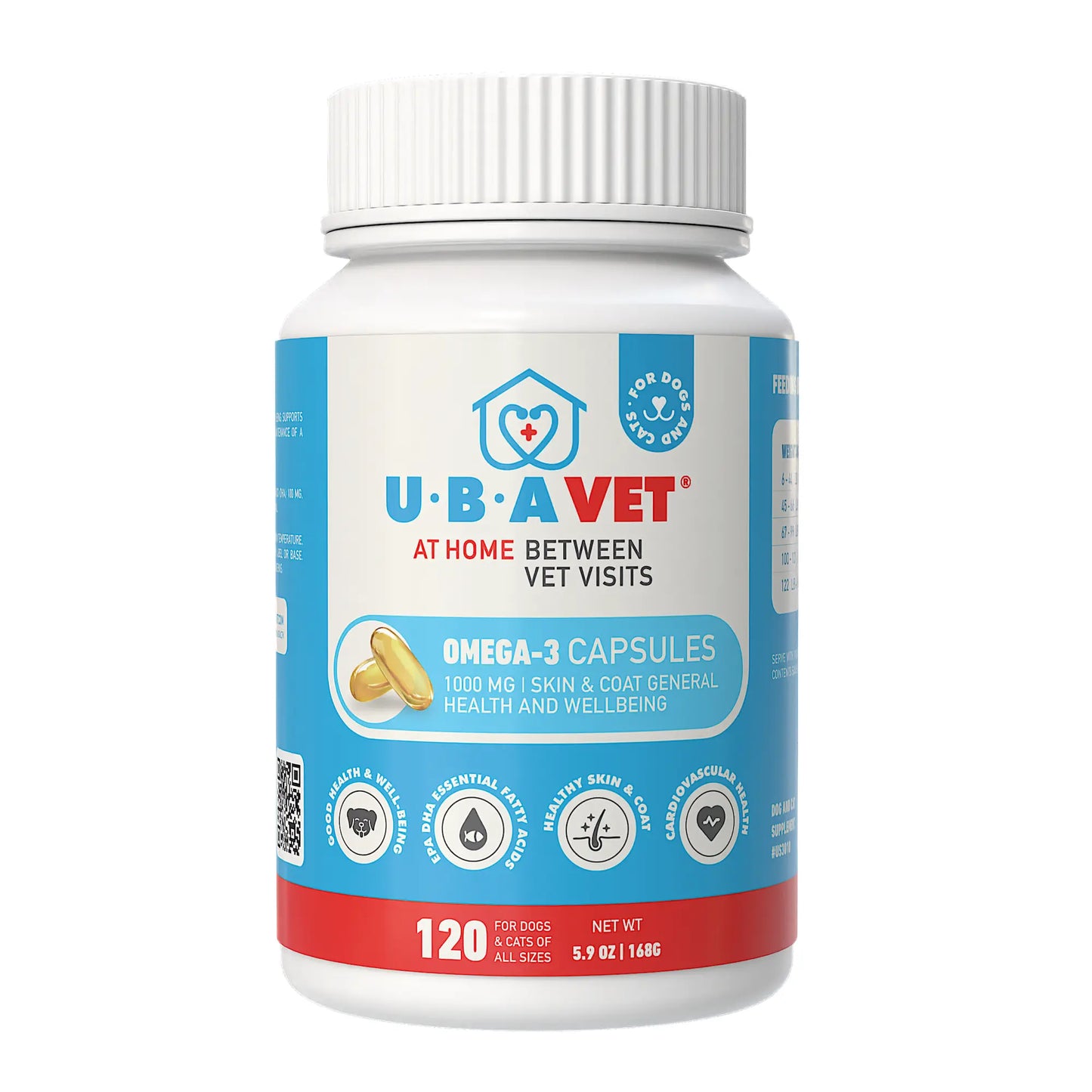 UBAVET Omega-3 Capsules 1000 mg – Skin, Coat & General Health Support for Dogs & Cats (120 ct) American Pet Supplies