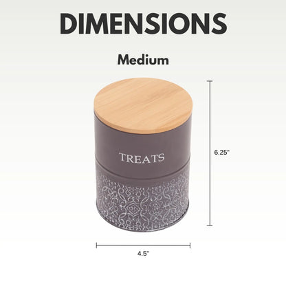 Country Living Dog Treat Canisters - Set of 2 Carbon Steel Jars with Bamboo Lids – Volcanic Gray American Pet Supplies